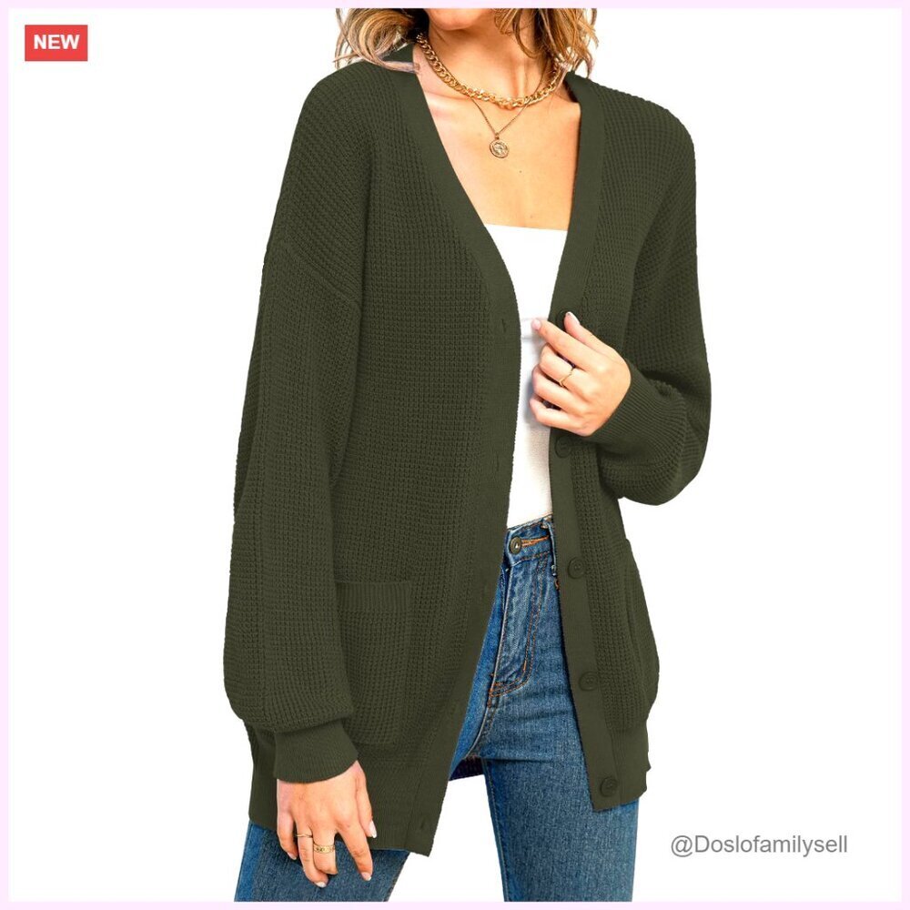 Oversized Cotton Cardigan with Pockets, Button Down, Fall Sweater